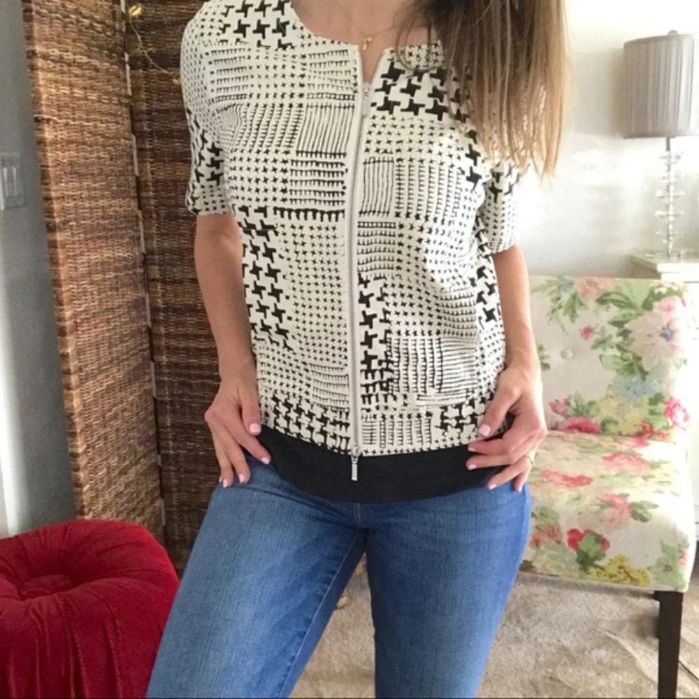 *SOLD Coupe Bomber Short Sleeve Houndstooth Jacket Size Large